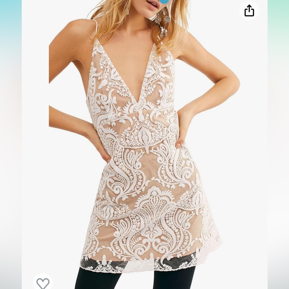 Free People Night Shimmer Mini Dress 0 Night Zip Side Embroidered Lace Openback